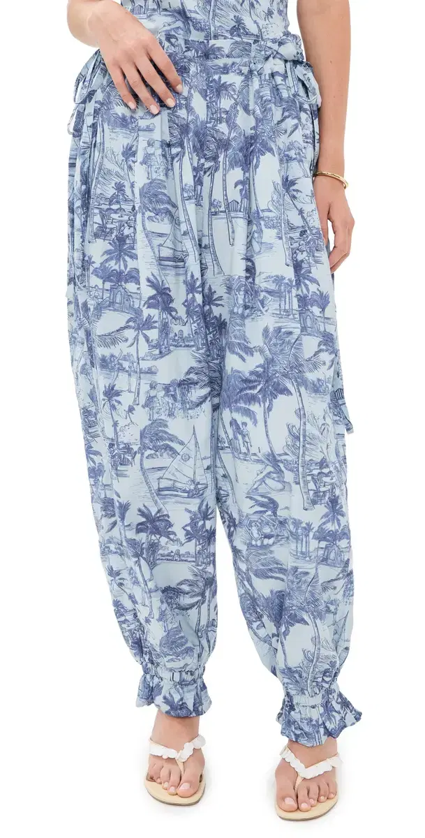 Coniglio Palm Beach Ruffle Hem Harem Pants Palm Beach Wake Blue One Size