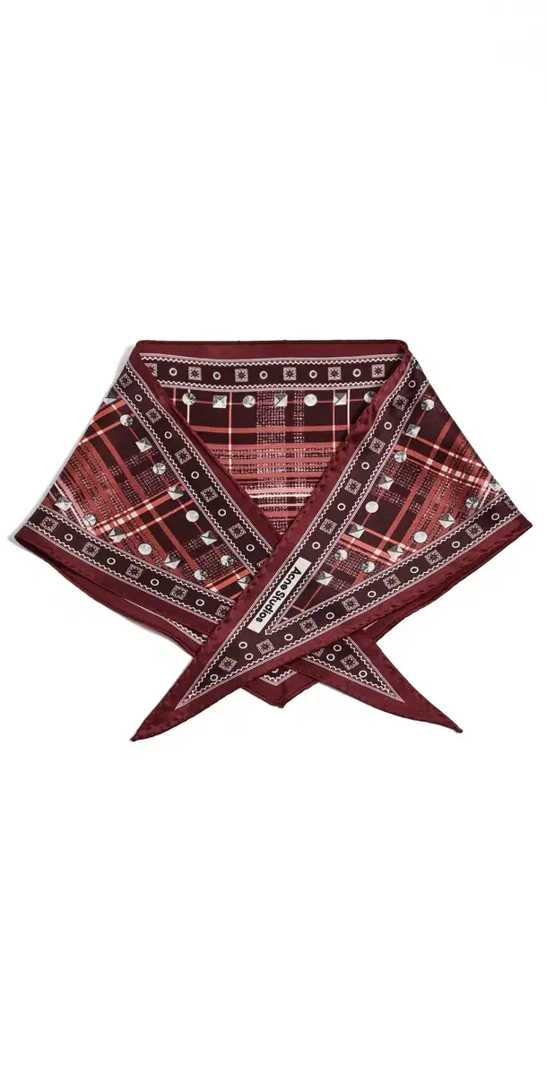 Acne Studios Volta Triangle Check Scarf Burgandy One Size