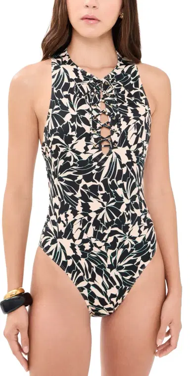 Ulla Johnson Solina Lace Up Maillot One iece Mercury | Thumbnail 1