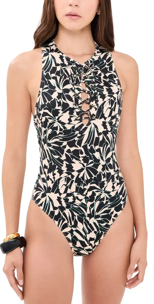 Ulla Johnson Solina Lace Up Maillot One iece Mercury