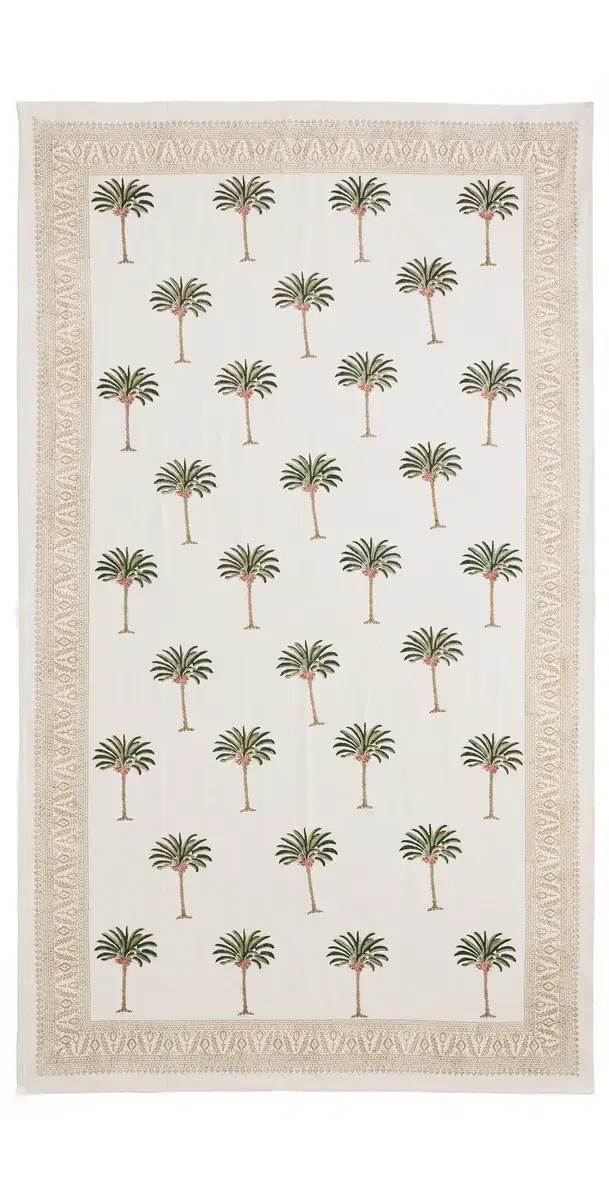 LES OTTOMANS Hand Printed Tablecloth White/Gold/Green