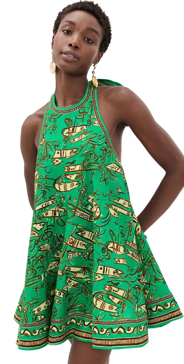ALÉMAIS Fish Sticks Mini Dress Green