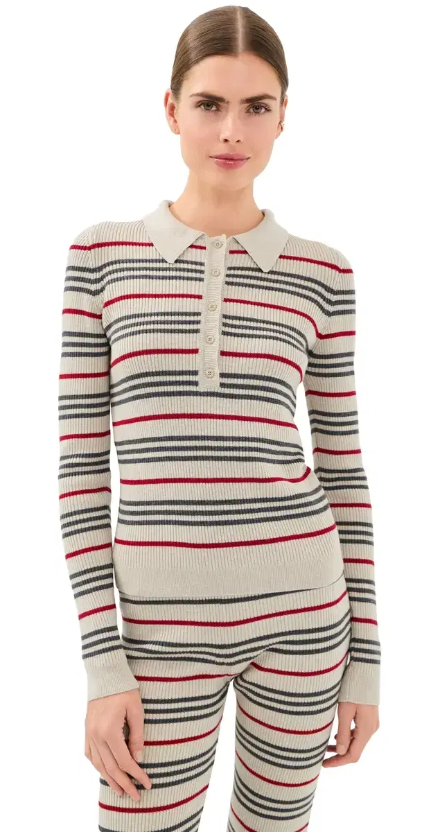The Elder Statesman Libeccio tripe Polo Ecru/Red/tone