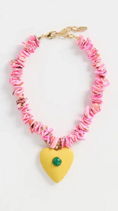 Logan Tay Pink Beaded Yellow Heart Necklace Pink One Size | Thumbnail 2
