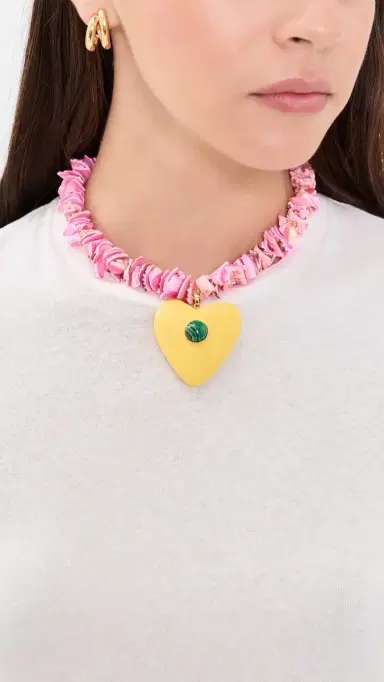 Logan Tay Pink Beaded Yellow Heart Necklace Pink One Size | Thumbnail 3