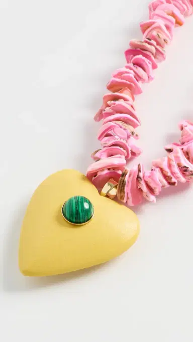 Logan Tay Pink Beaded Yellow Heart Necklace Pink One Size | Thumbnail 4