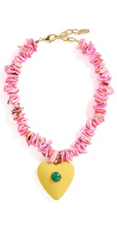Logan Tay Pink Beaded Yellow Heart Necklace Pink One Size | Thumbnail 1