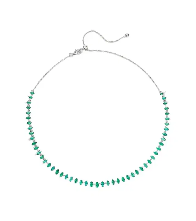 Kamyen 18kt white gold and enamel choker with emeralds