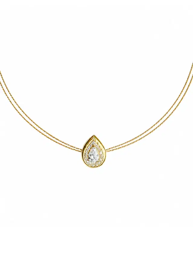 Wish Fine Jewelry 0.36ct Diamond 14K Gold Pendant Pear Necklace