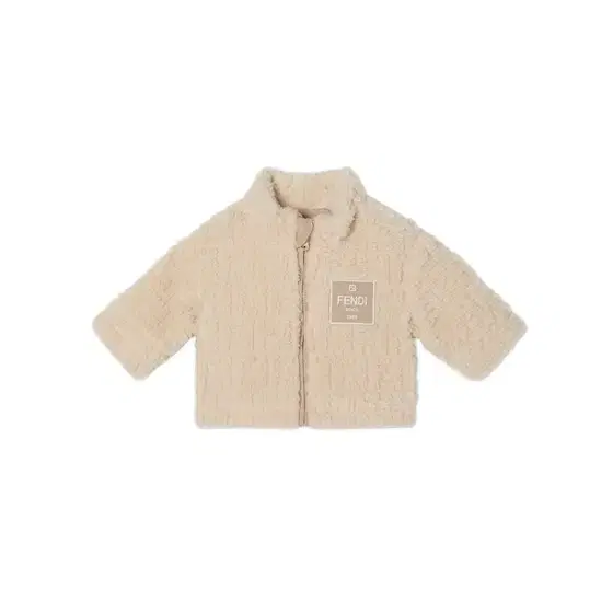 Beige teddy-effect wool baby jacket with tone-on-tone