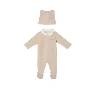 Fendi Beige chenille teddy bear baby set with playsuit and hat | Thumbnail 1