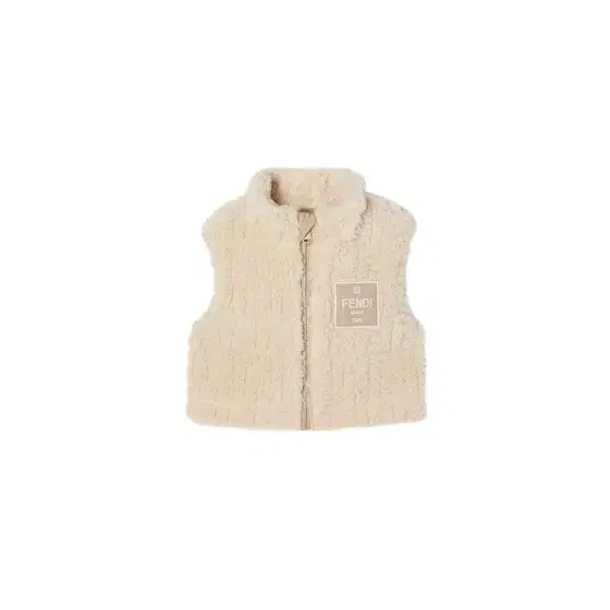 Beige teddy-effect wool baby gilet with tone-on-tone