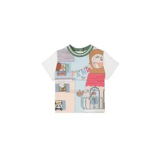 Fendi Cotton interlock baby T-shirt with large multicolour print