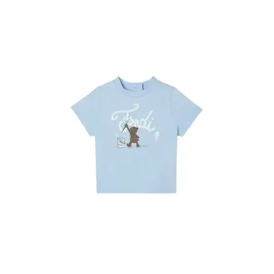 Light blue jersey baby T-shirt featuring a teddy bear print