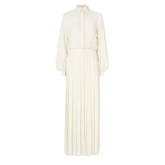 Long, flowing shirt dress with a plissé pleated skirt that