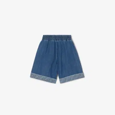 Fendi Blue denim baby Bermudas with turn-ups and tone-on-tone | Thumbnail 2