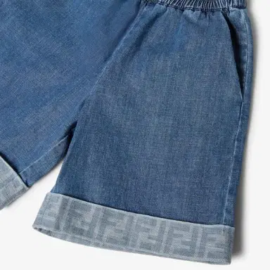 Fendi Blue denim baby Bermudas with turn-ups and tone-on-tone | Thumbnail 3