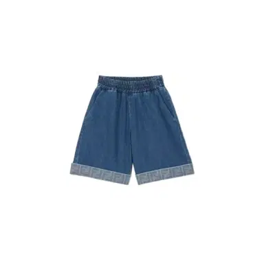 Fendi Blue denim baby Bermudas with turn-ups and tone-on-tone | Thumbnail 1