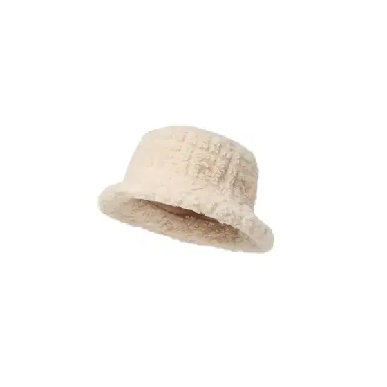 Beige teddy-effect wool junior cloche hat with tone-on-tone