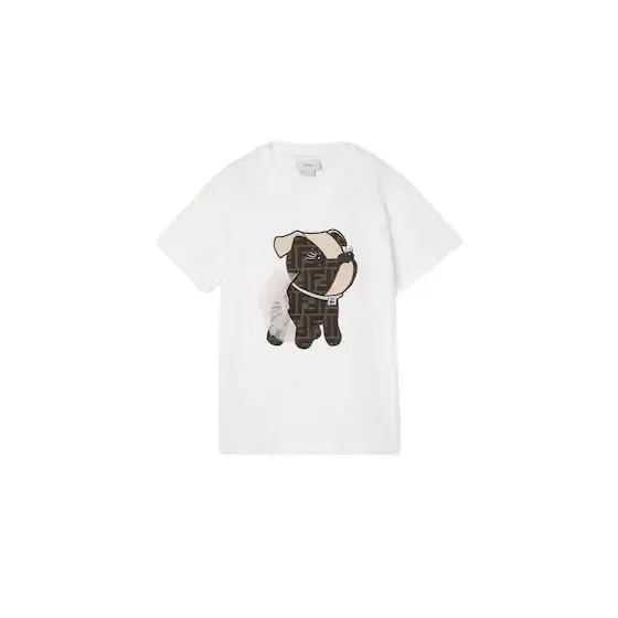 Fendi Junior white jersey T-shirt with 'Itina' dog embroidery