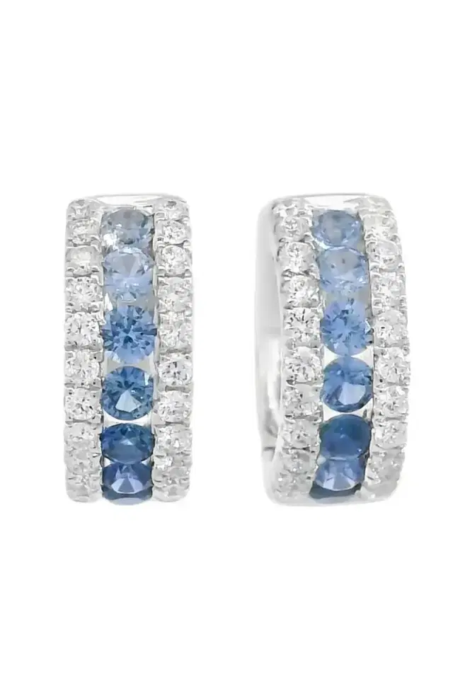LISA NIK Blue Sapphire Diamond Colors Collection Hoop Earrings