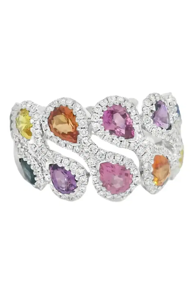 LISA NIK Multicolor Sapphire Diamond Rainbow Collection Ring