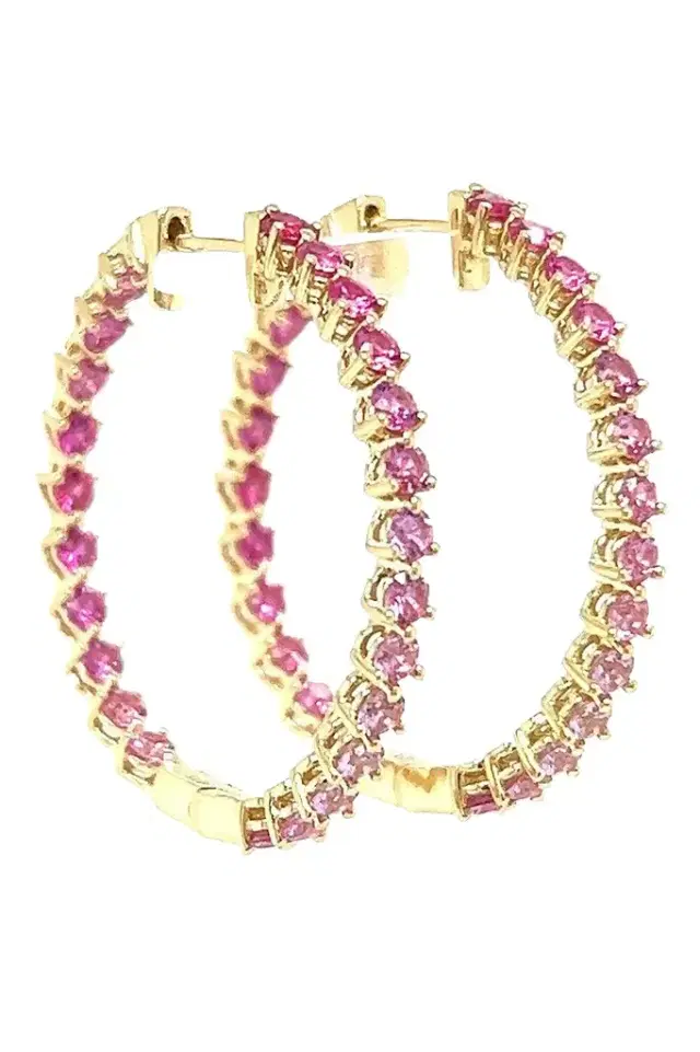 LISA NIK Pink Sapphire Rainbow Collection Hoop Earrings