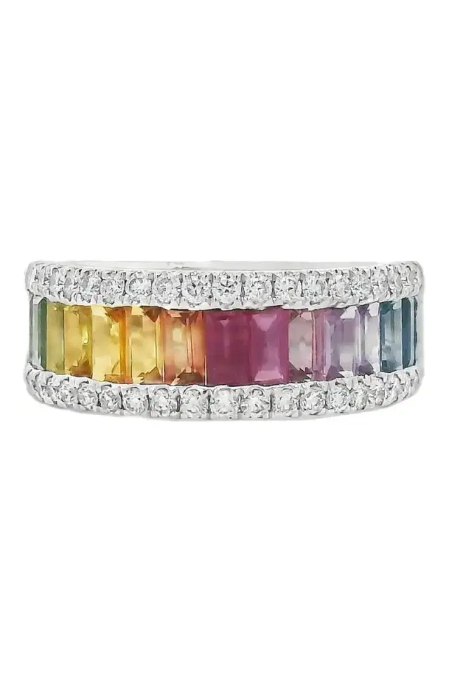 LISA NIK Rainbow Sapphire Diamond Band Ring