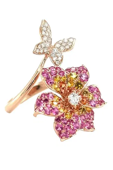 LISA NIK Yellow Pink Sapphire Diamond Butterfly Ring | Thumbnail 1