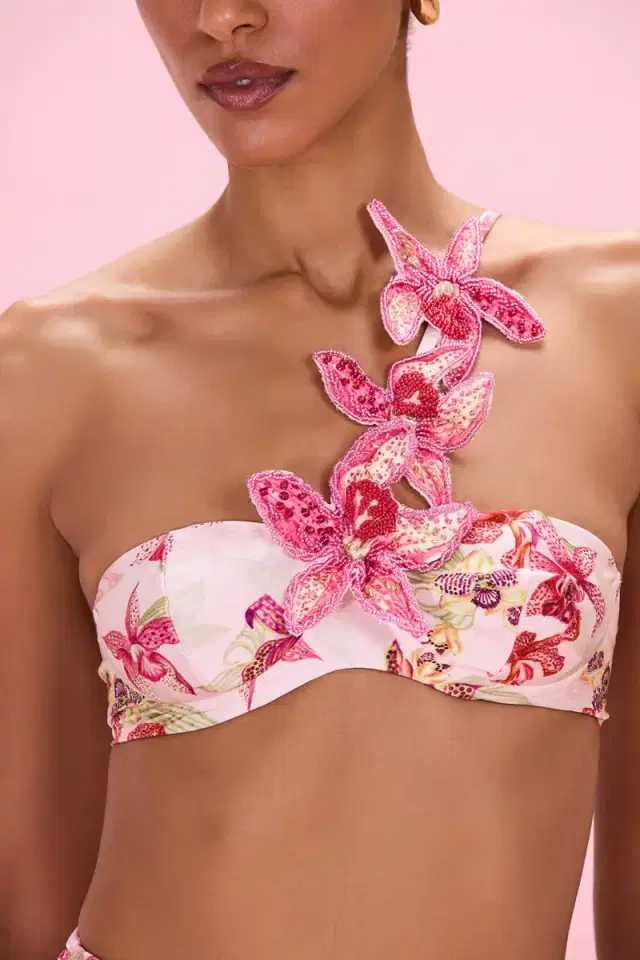 PatBo ORCHID BLOOM BEADED FLOWER BIKINI TOP