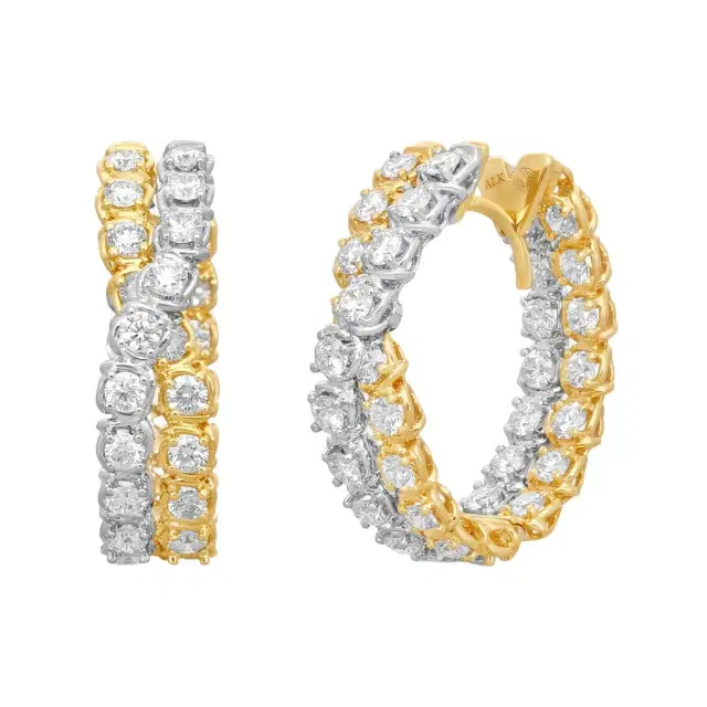 Ina Mar Ina Mar 18K Yellow & White Gold 3.74 ctw. Round Diamond Oval Hoop Earrings by The Solist