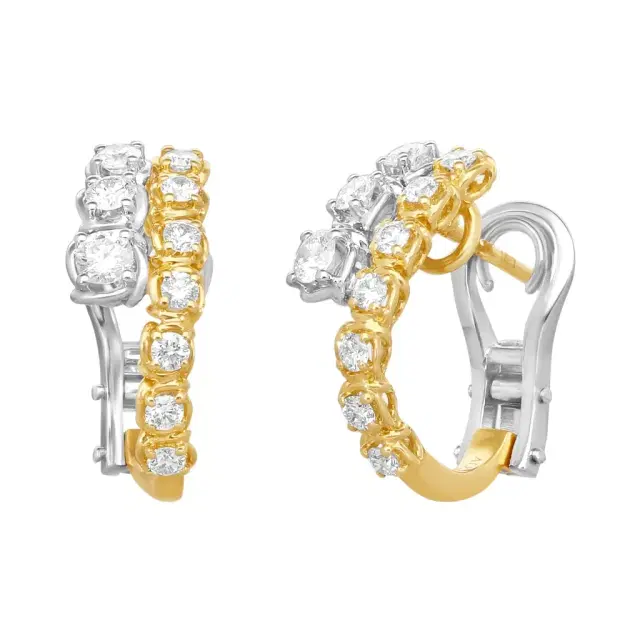 Ina Mar Ina Mar 18K Yellow Gold and White Gold 1.13 ctw. Round Diamond Hoop Earrings by The Solist