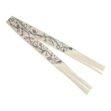 HERMÈS Hermes "Les Cles a Pois" Creme, Gris Perle, Multicolor Fringe Silk Twilly | Thumbnail 2
