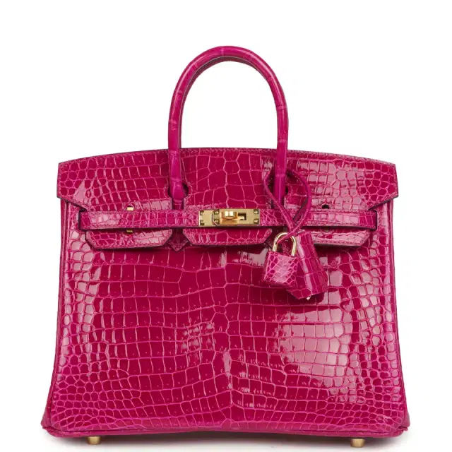 HERMÈS Hermes Birkin 25 Rose Sheherazade Shiny Porosus Crocodile Gold Hardware