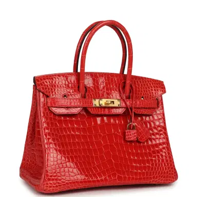 HERMÈS Hermes Birkin 30 Geranium Shiny Porosus Crocodile Gold Hardware | Thumbnail 2