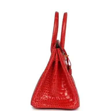 HERMÈS Hermes Birkin 30 Geranium Shiny Porosus Crocodile Gold Hardware | Thumbnail 3