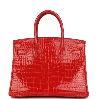 HERMÈS Hermes Birkin 30 Geranium Shiny Porosus Crocodile Gold Hardware | Thumbnail 4