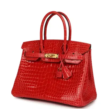 HERMÈS Hermes Birkin 30 Geranium Shiny Porosus Crocodile Gold Hardware | Thumbnail 5