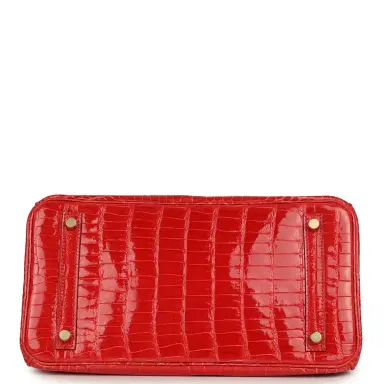 HERMÈS Hermes Birkin 30 Geranium Shiny Porosus Crocodile Gold Hardware | Thumbnail 6