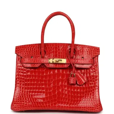 HERMÈS Hermes Birkin 30 Geranium Shiny Porosus Crocodile Gold Hardware | Thumbnail 1