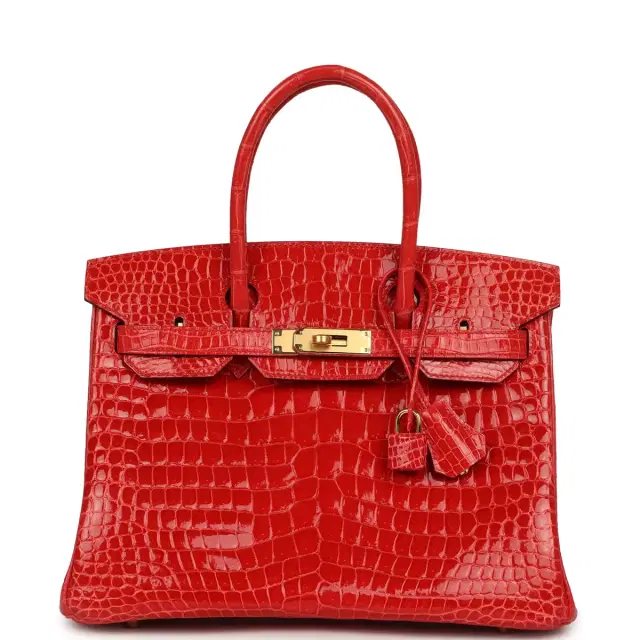 HERMÈS Hermes Birkin 30 Geranium Shiny Porosus Crocodile Gold Hardware