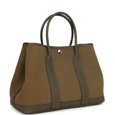HERMÈS Hermes Garden Party 30 Vert Olive Toile Officier Canvas, Vert Loden Negonda Palladium Hardware | Thumbnail 2