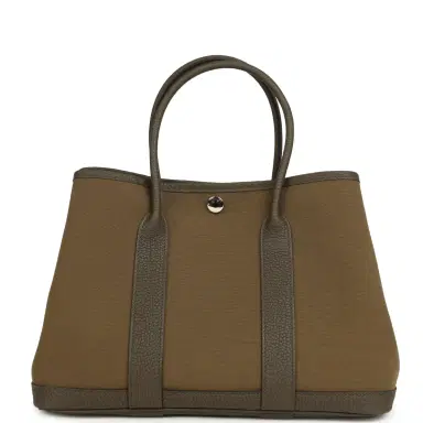 HERMÈS Hermes Garden Party 30 Vert Olive Toile Officier Canvas, Vert Loden Negonda Palladium Hardware | Thumbnail 4