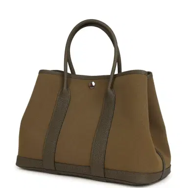 HERMÈS Hermes Garden Party 30 Vert Olive Toile Officier Canvas, Vert Loden Negonda Palladium Hardware | Thumbnail 5