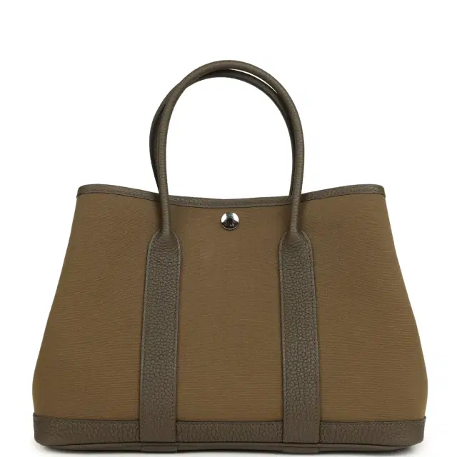 HERMÈS Hermes Garden Party 30 Vert Olive Toile Officier Canvas, Vert Loden Negonda Palladium Hardware