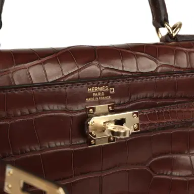 HERMÈS Hermes Kelly Retourne 25 Havane Matte Alligator Permabrass Hardware | Thumbnail 7