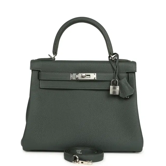 HERMÈS Hermes Kelly Retourne 28 Vert Mangrove Togo Palladium Hardware