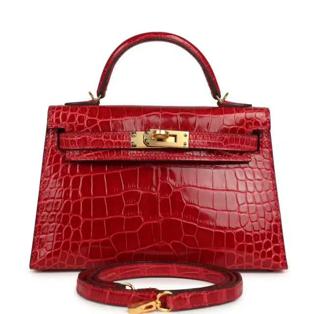 HERMÈS Hermes Kelly Sellier 20 Braise Shiny Alligator Gold Hardware