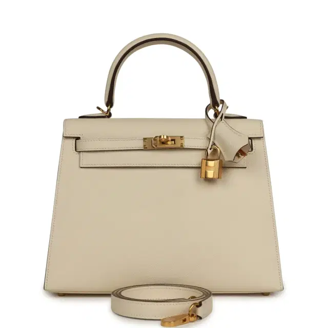 HERMÈS Hermes Kelly Sellier 25 Nata Epsom Gold Hardware
