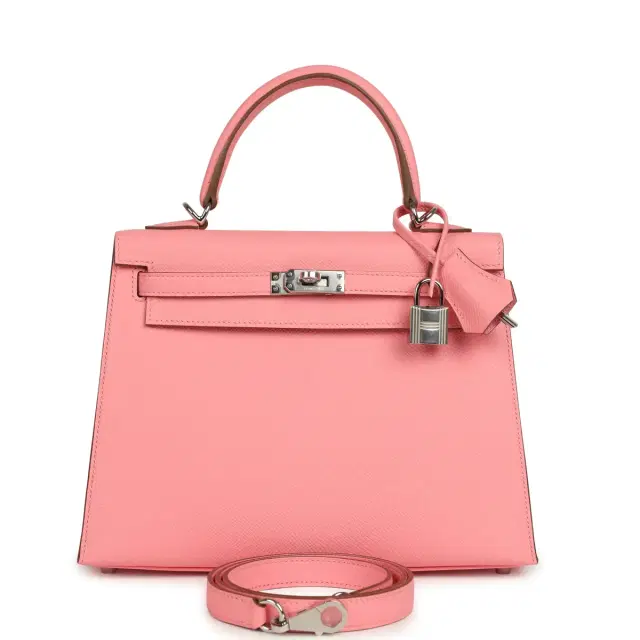 HERMÈS Hermes Kelly Sellier 25 Rose Confetti Epsom Palladium Hardware
